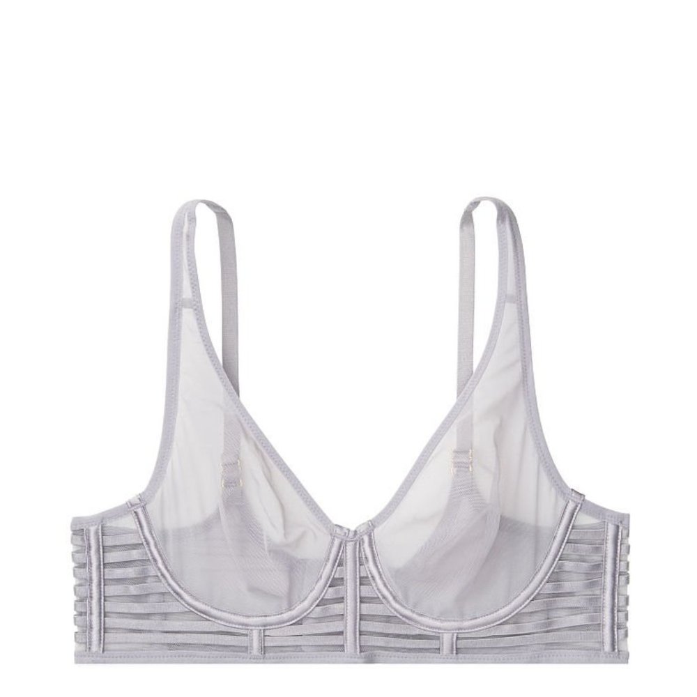 32D VICTORIA'S SECRET Luxe Lingerie Unlined Sheer Cage Bra Light gray $59 - Picture 3 of 7